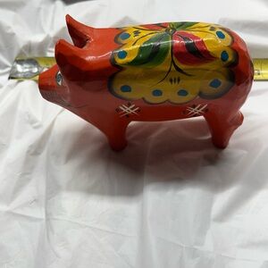 Hand-Painted Ceramic Pig with Butterfly Design